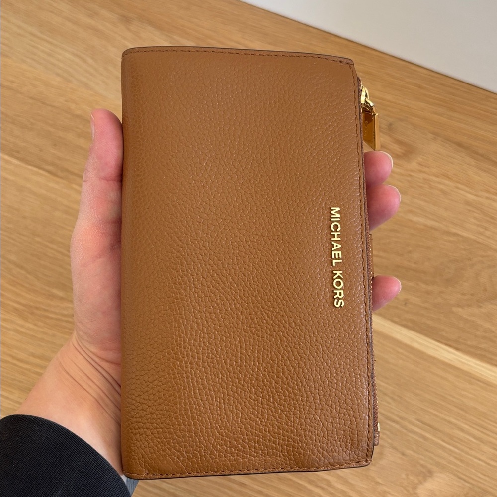 Michael Kors Tan Leather Wristlet with Gold Accents - Picture 6 of 6